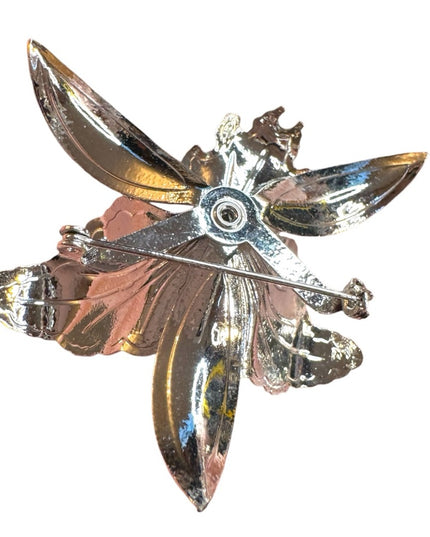 Vintage Silver finish metal Orchid Floral Brooch