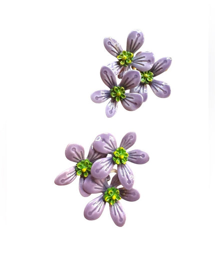 Lavender purple vintage 1970s metal  Floral clip on  Earrings