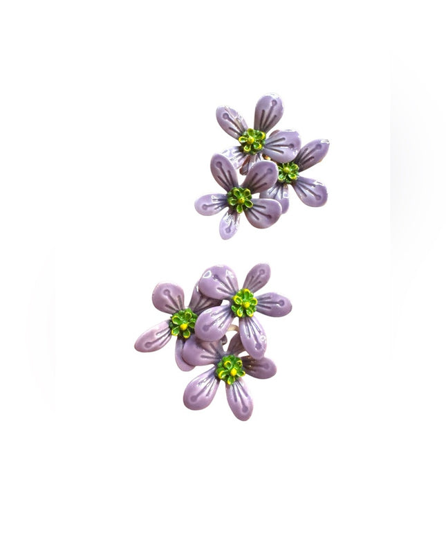 Lavender purple vintage 1970s metal  Floral clip on  Earrings