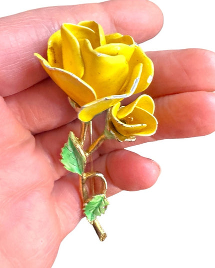 Vintage Yellow Rose metal 1950s friendship Brooch