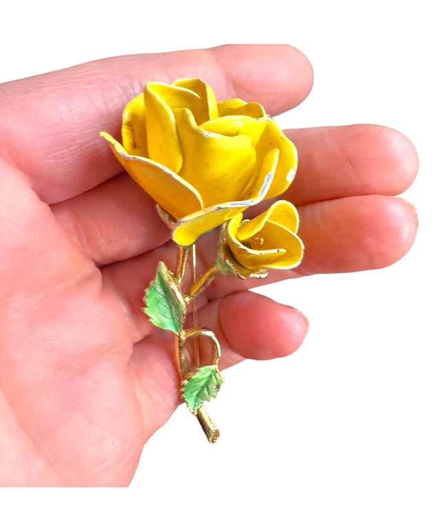 Vintage Yellow Rose metal 1950s friendship Brooch