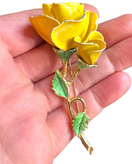 Vintage Yellow Rose metal 1950s friendship Brooch