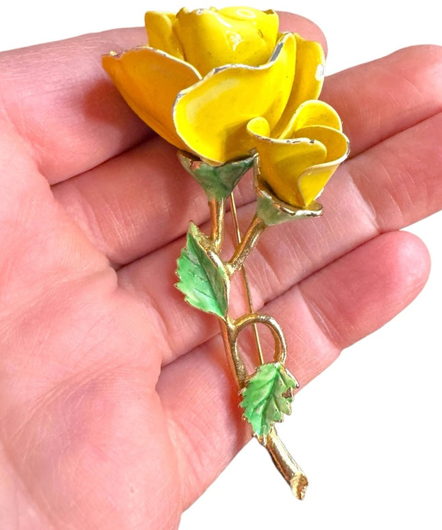 Vintage Yellow Rose metal 1950s friendship Brooch