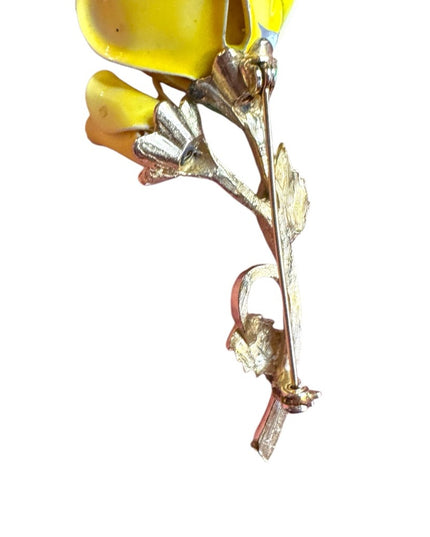Vintage Yellow Rose metal 1950s friendship Brooch