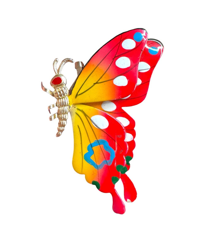 Vintage metal enamel Colorful 1970s  Butterfly Brooch