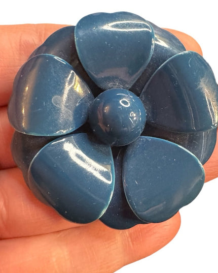Vintage 1970s Blue metal Flower Brooch floral large