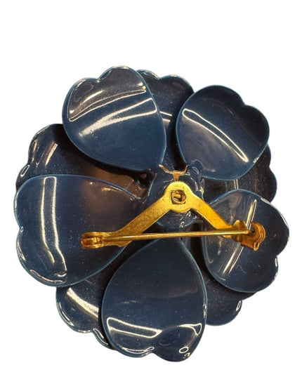 Vintage 1970s Blue metal Flower Brooch floral large