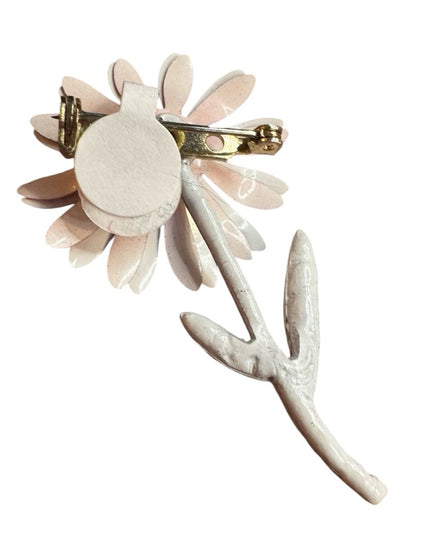 Vintage Red and White Flower Brooch 1970s Daisey metal enamel