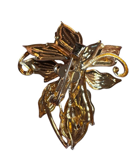 Elegant vintage Black gold metal enamel flower Floral Brooch