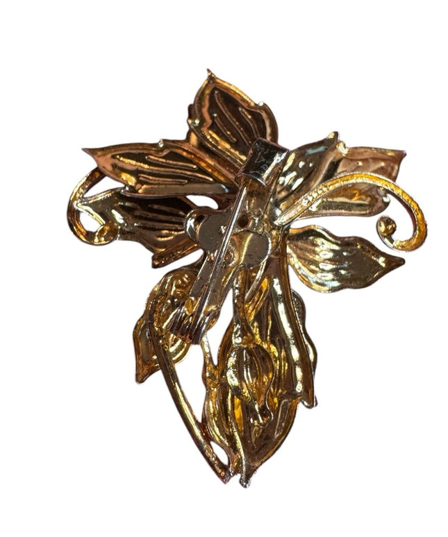 Elegant vintage Black gold metal enamel flower Floral Brooch
