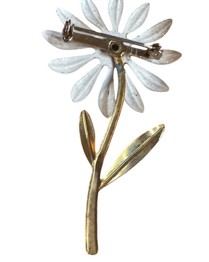 Vintage White and Blue Flower Brooch metal enamel Daisey 1970e