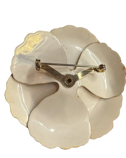 Vintage Yellow Floral Brooch crystal accents 1960s enamel metal