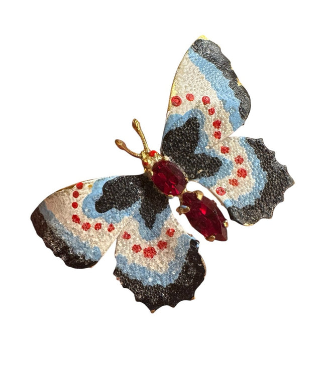 Vintage 1970s Colorful Butterfly Brooch gold finish crystal accents