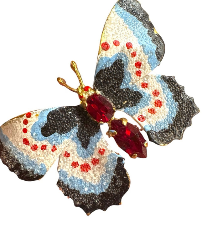 Vintage 1970s Colorful Butterfly Brooch gold finish crystal accents