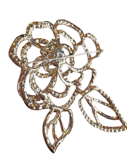 Large Blue Crystal Flower Brooch floral silver finish