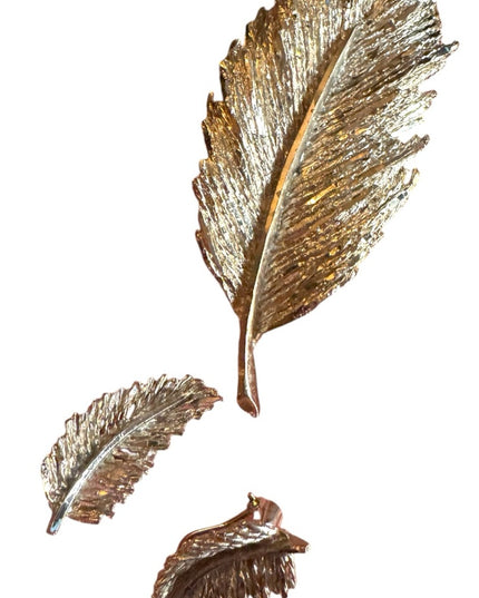 Vintage silver plate textured brushed large leaf brooch & earrings set
