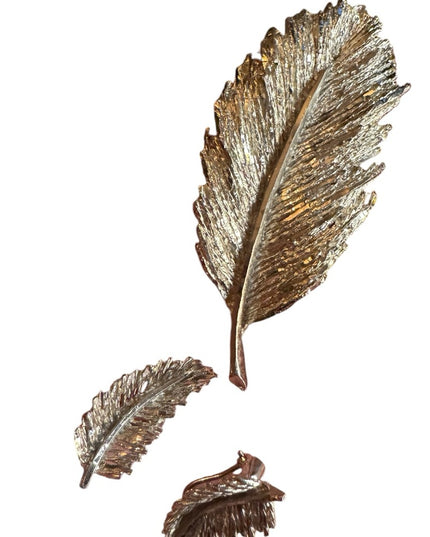 Vintage silver plate textured brushed large leaf brooch & earrings set