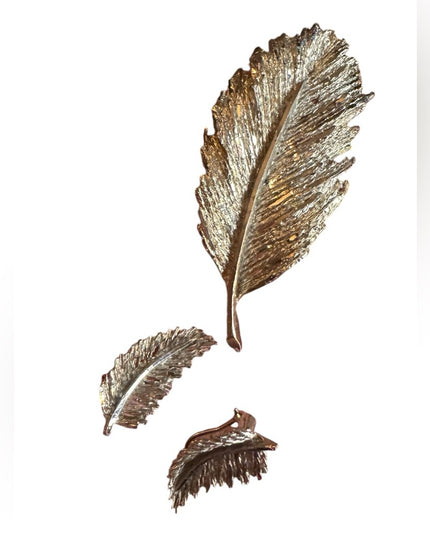 Vintage silver plate textured brushed large leaf brooch & earrings set