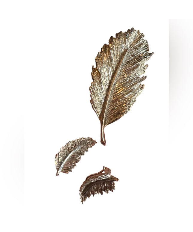 Vintage silver plate textured brushed large leaf brooch & earrings set