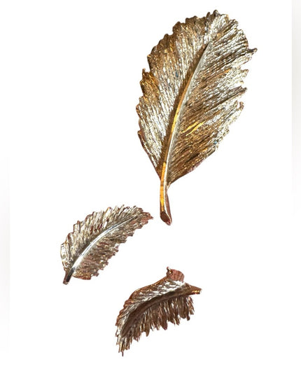 Vintage silver plate textured brushed large leaf brooch & earrings set
