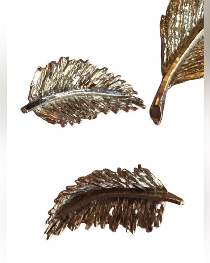 Vintage silver plate textured brushed large leaf brooch & earrings set