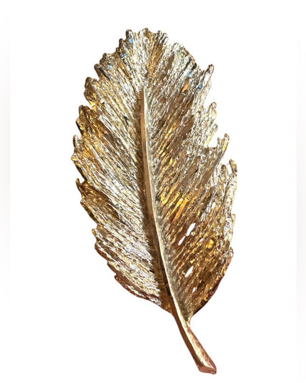 Vintage silver plate textured brushed large leaf brooch & earrings set