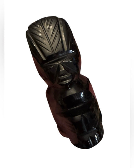 Vintage Mexico hand carved black onyx Aztec Maya God sculpture statue 4”
