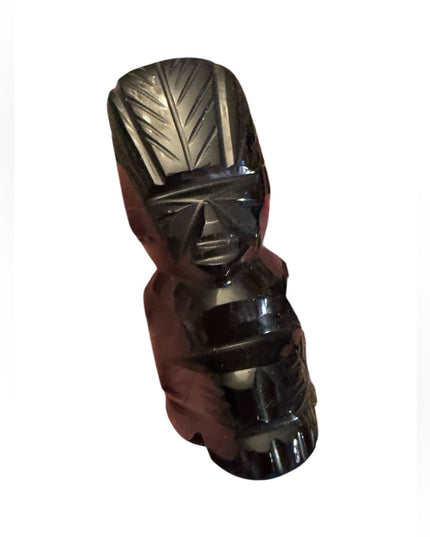 Vintage Mexico hand carved black onyx Aztec Maya God sculpture statue 4”