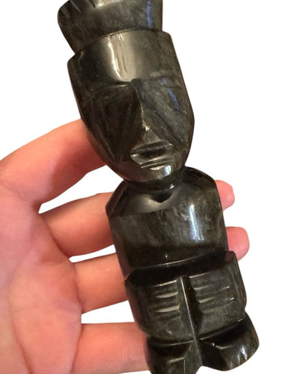Vintage Mexico hand carved Aztec Maya God sculpture statue
 SMALL BLACK OBSIDIAN