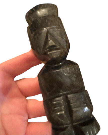 Vintage Mexico hand carved Aztec Maya God sculpture statue
 SMALL BLACK OBSIDIAN