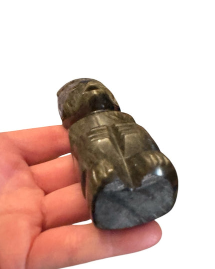Vintage Mexico hand carved Aztec Maya God sculpture statue
 SMALL BLACK OBSIDIAN