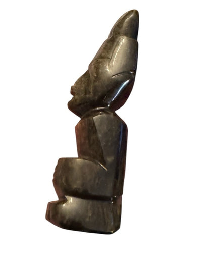 Vintage Mexico hand carved Aztec Maya God sculpture statue
 SMALL BLACK OBSIDIAN