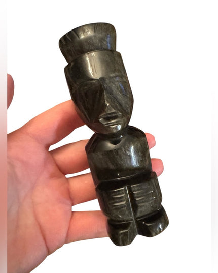 Vintage Mexico hand carved Aztec Maya God sculpture statue
 SMALL BLACK OBSIDIAN