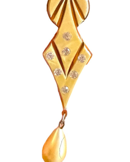 Elegant Gold Drop Antique cream Geometric Brooch Art Deco celluloid 1920s