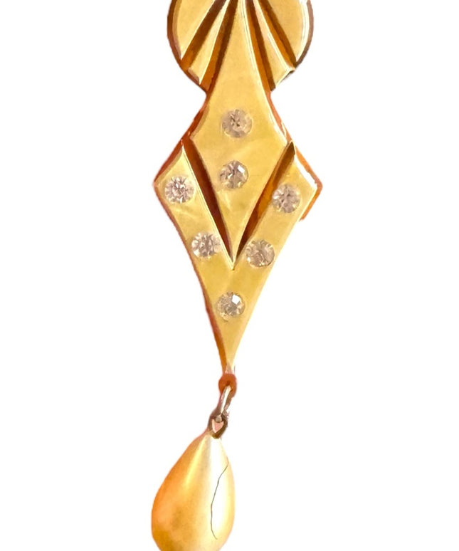 Elegant Gold Drop Antique cream Geometric Brooch Art Deco celluloid 1920s