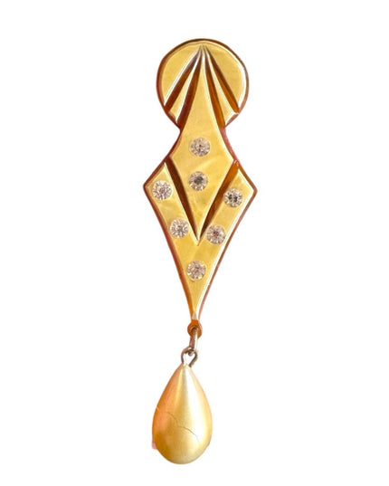 Elegant Gold Drop Antique cream Geometric Brooch Art Deco celluloid 1920s