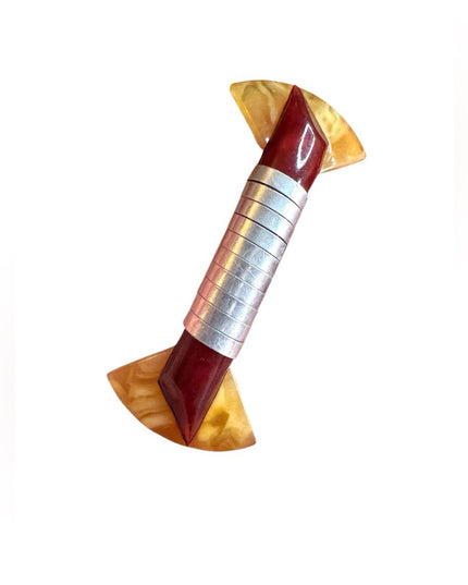 Antique red and Yellow Geometric Brooch Art Deco celluloid 1920s