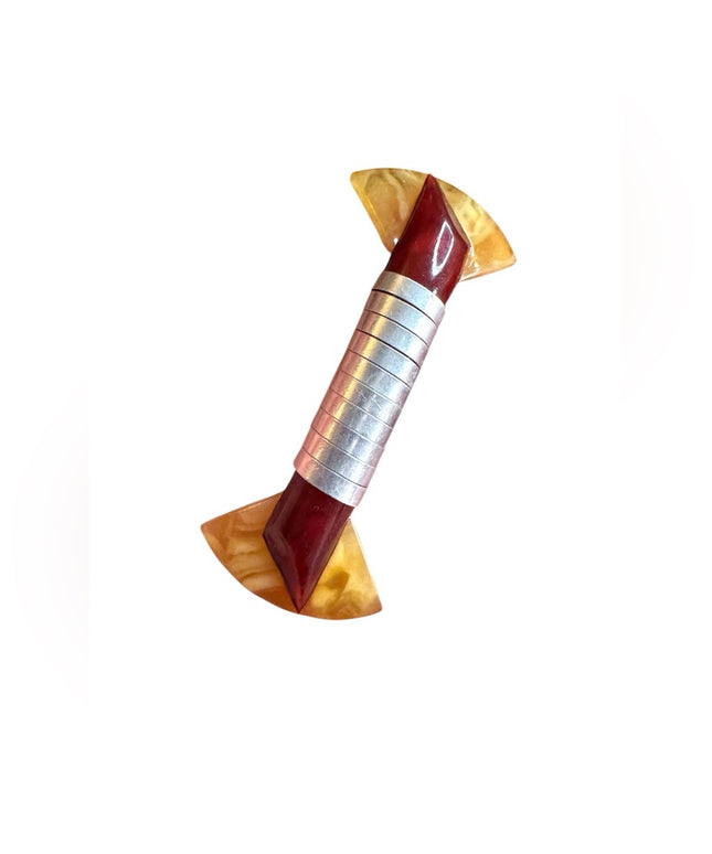 Antique red and Yellow Geometric Brooch Art Deco celluloid 1920s