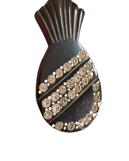 Victorian Deco 1920s black early plastic bakelite rhinestone pineapple fur clip