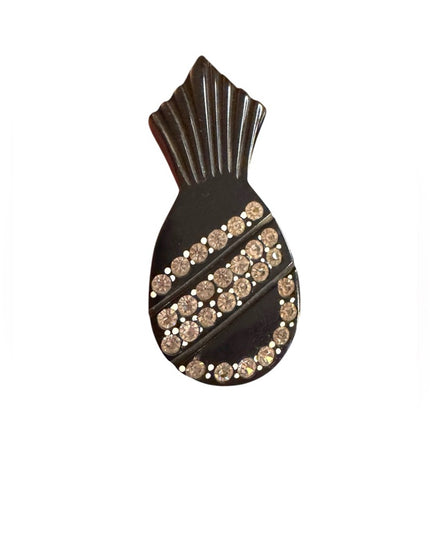 Victorian Deco 1920s black early plastic bakelite rhinestone pineapple fur clip