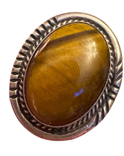 Vintage Southwestern AC sterling silver 925  Tiger's Eye Silver brooch