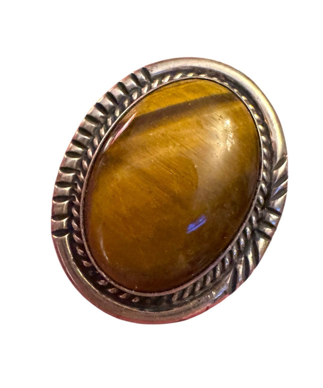 Vintage Southwestern AC sterling silver 925  Tiger's Eye Silver brooch