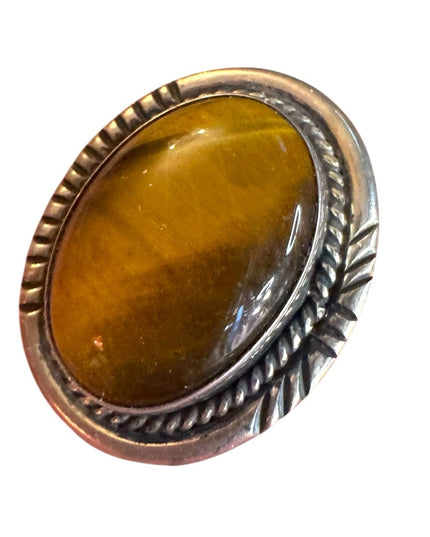 Vintage Southwestern AC sterling silver 925  Tiger's Eye Silver brooch