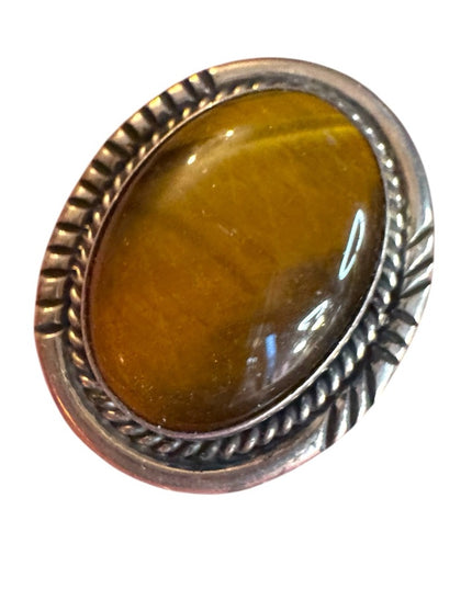 Vintage Southwestern AC sterling silver 925  Tiger's Eye Silver brooch