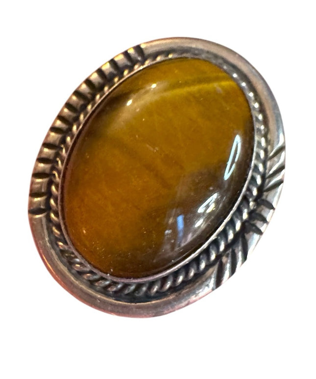 Vintage Southwestern AC sterling silver 925  Tiger's Eye Silver brooch
