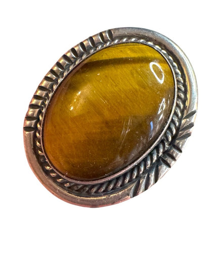 Vintage Southwestern AC sterling silver 925  Tiger's Eye Silver brooch