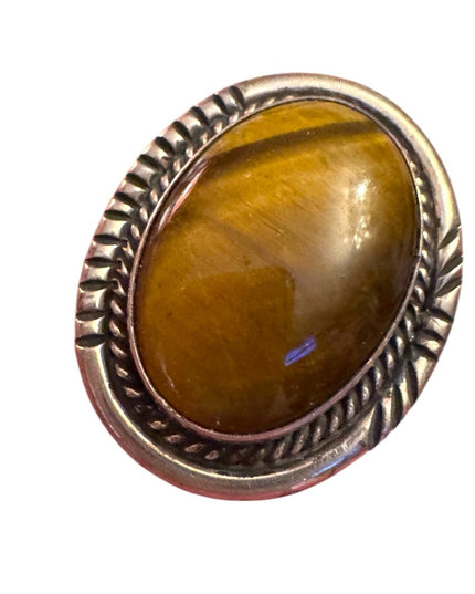 Vintage Southwestern AC sterling silver 925  Tiger's Eye Silver brooch