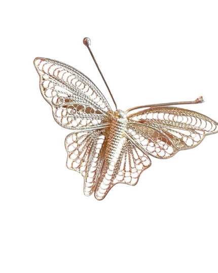 Elegant Silver Butterfly Brooch Vintage Mid-Century Sterling Silver Filigree
