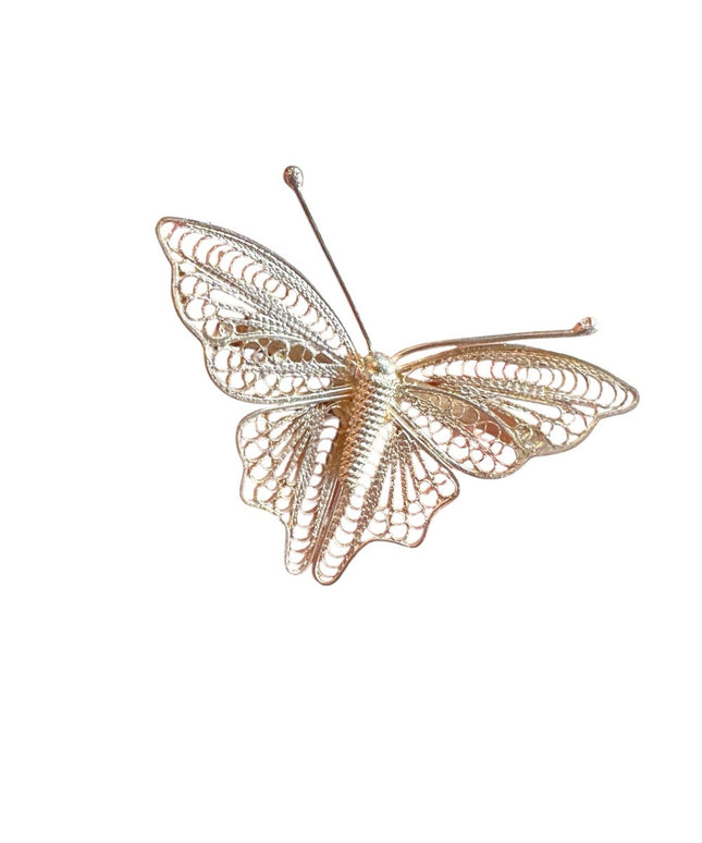 Elegant Silver Butterfly Brooch Vintage Mid-Century Sterling Silver Filigree