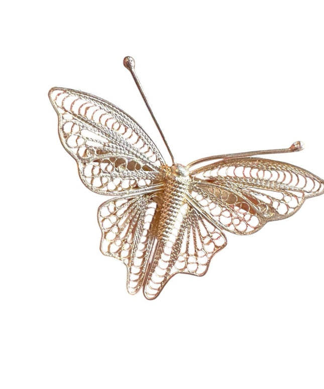 Elegant Silver Butterfly Brooch Vintage Mid-Century Sterling Silver Filigree